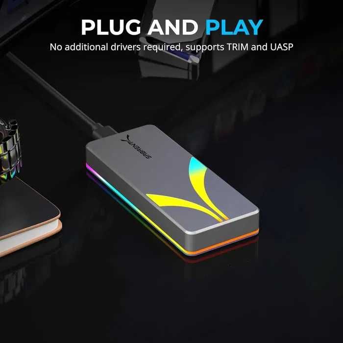 SABRENT Rocket RGB USB C 20Gbps M.2 SATA/NVMe SSD Enclosure Adapter