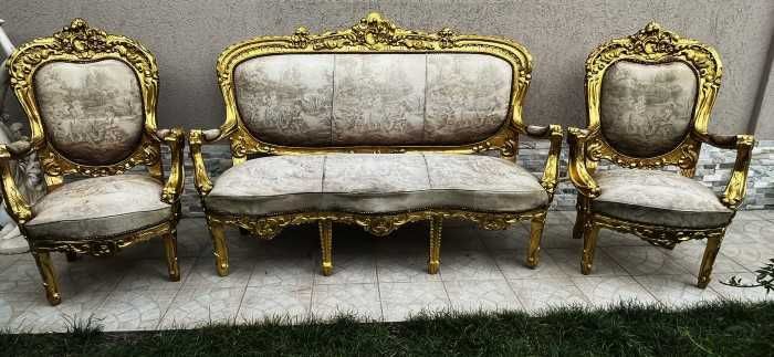 Deosebita canapea cu 2 fotolii-foita-personaje epoca-Franta