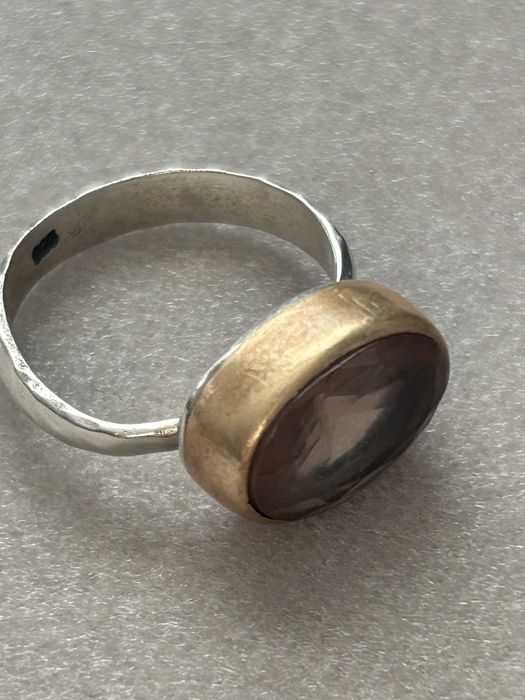 Сребърен пръстен с позлата  с естествен камък