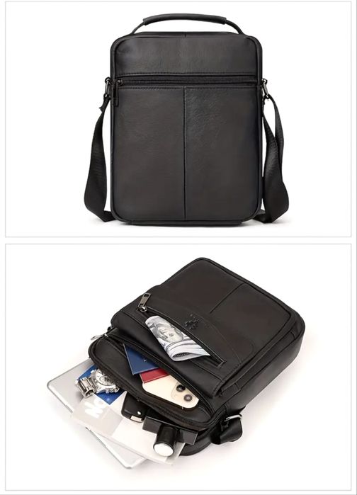 Мъжка бутикова кожена чантичка /Черна естествена кожа -10% Промоция!