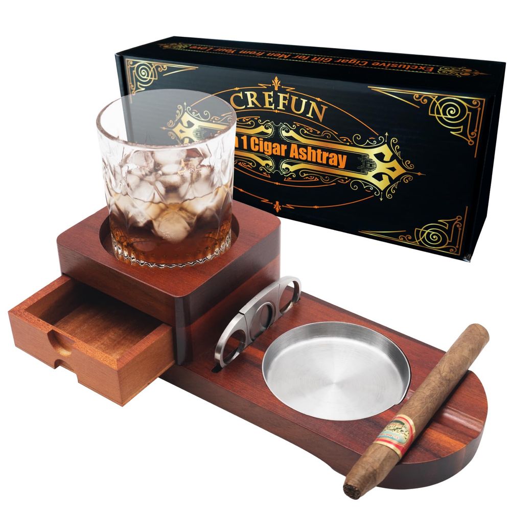 Scrumiera din lemn Crefun 4 in 1 pentru trabuc