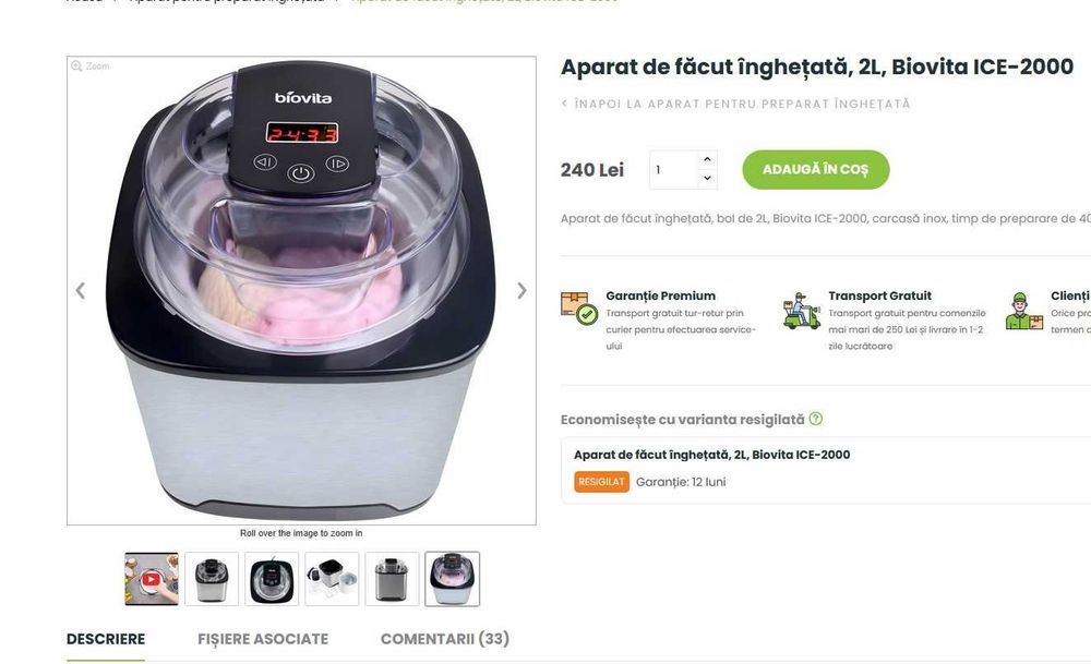 Aparat de făcut înghețată, 2L, Biovita ICE-2000
