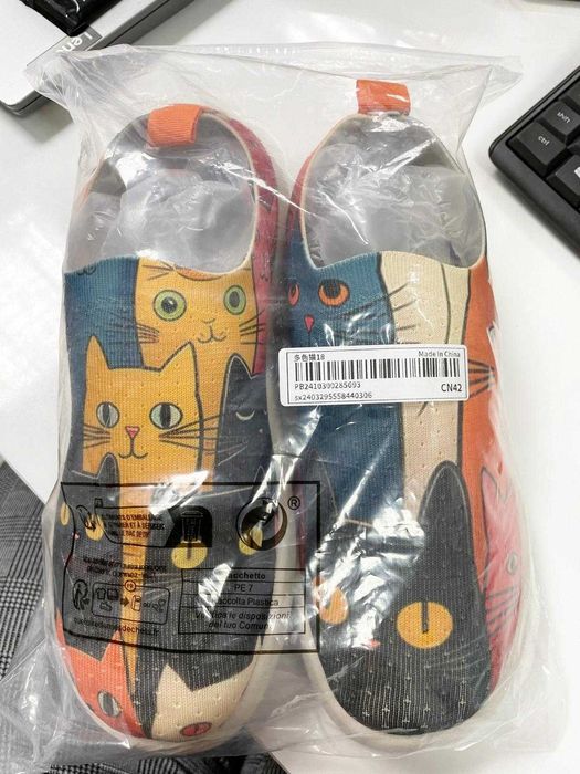 Espadrile de dama cu model pisicute, multicolor.