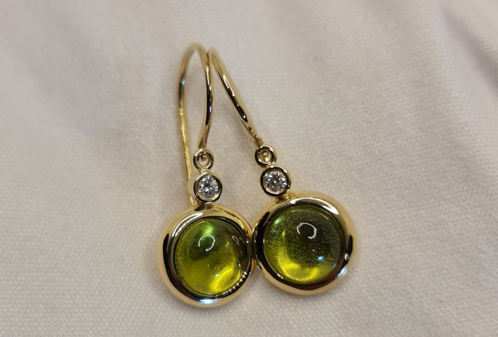 Cercei aur 14k diamante și peridot natural