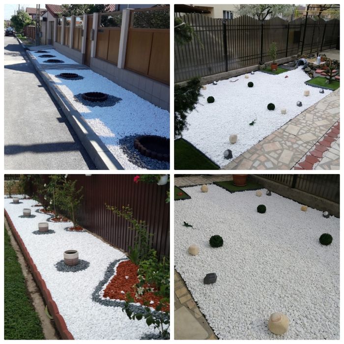 Piatra decorativa marmura alba neagra thasos curte flori gradina