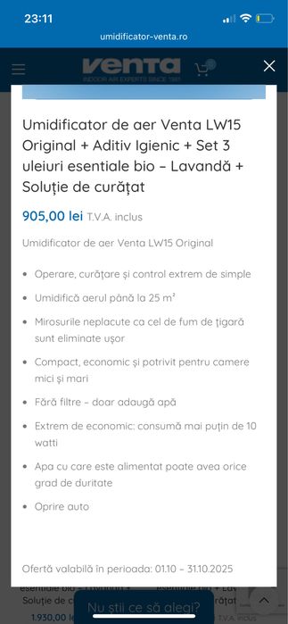 Umidificator purificator Venta LW15