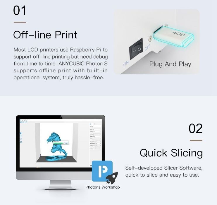 3бр. за 1000лв. Anycubic Photon S LCD/DLP/SLA UV смола 3D Printer 3Д