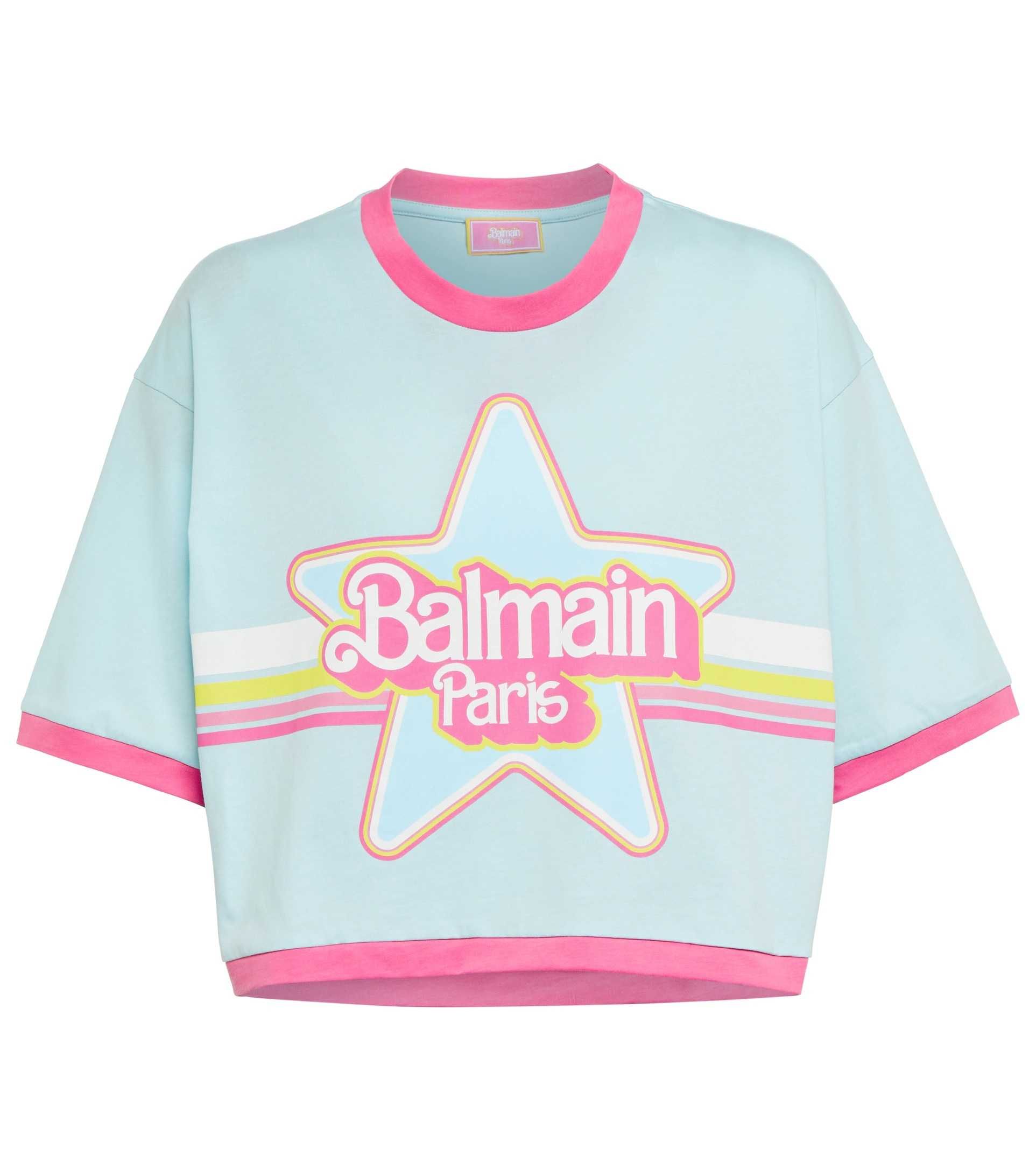 BALMAIN x Barbie Logo Print Cropped Oversized Дамска Тениска XS и M