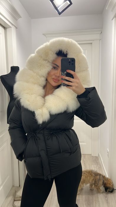 Geci/geaca gluga  blana naturala, umplutura puf