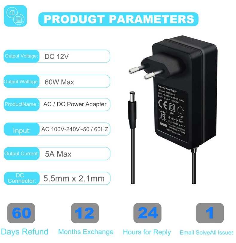 Adaptor de alimentare Meiyue 12V 5A 60W