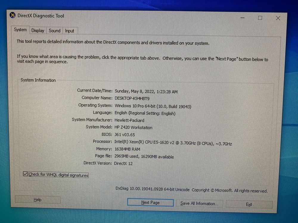 Desktop HP Z420, Xenon E1650 V2 16GB RAM 256Gb SDD 1Tb HDD Win10