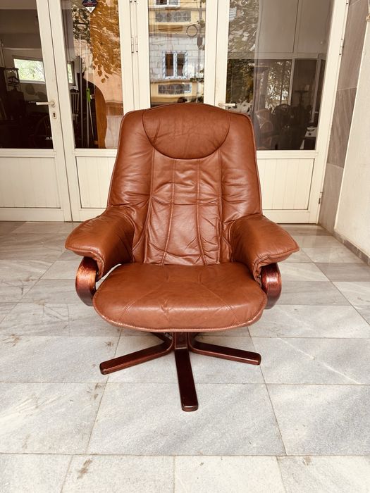 Датски релакс фотьойл от естествена кожа-скандинавски дизайн от -70-те