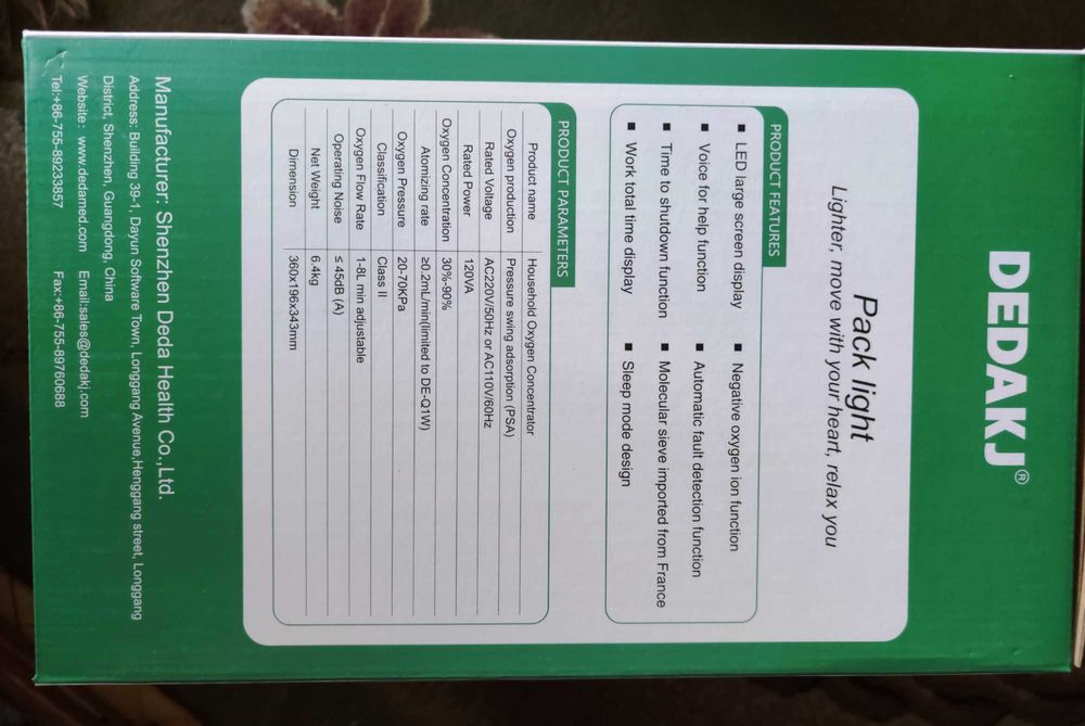 Concentrator de oxigen portabil 1-8L DEDAKJ DE-Q1 cu telecomanda NOU