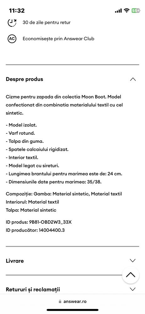 Moon bots cizme de iarna originale marime 39