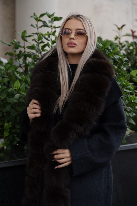 Palton Lung Casmir Blana Naturala