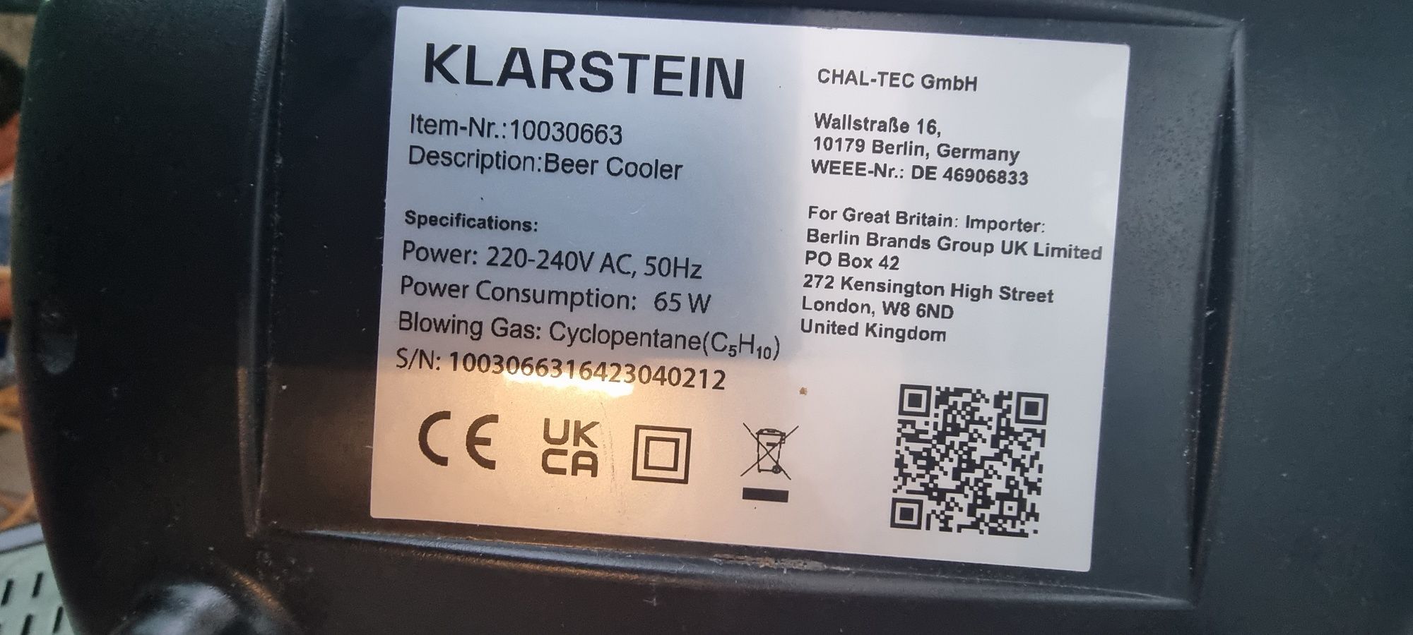 Охладител за бира Klarstein 65w