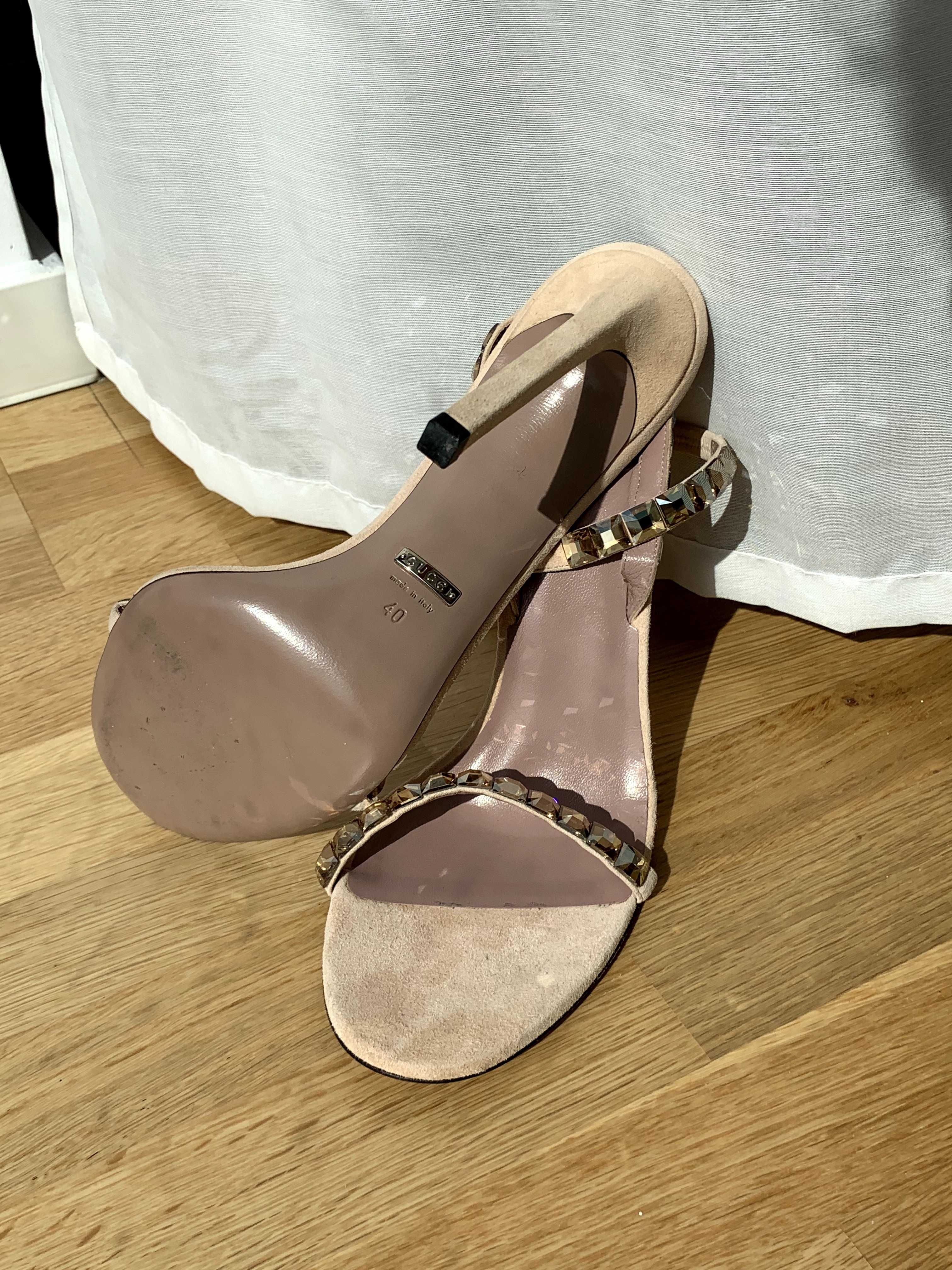 Pantofi tip Sandale Gucci Light Pink Mallory Crystal Heeled Sandals