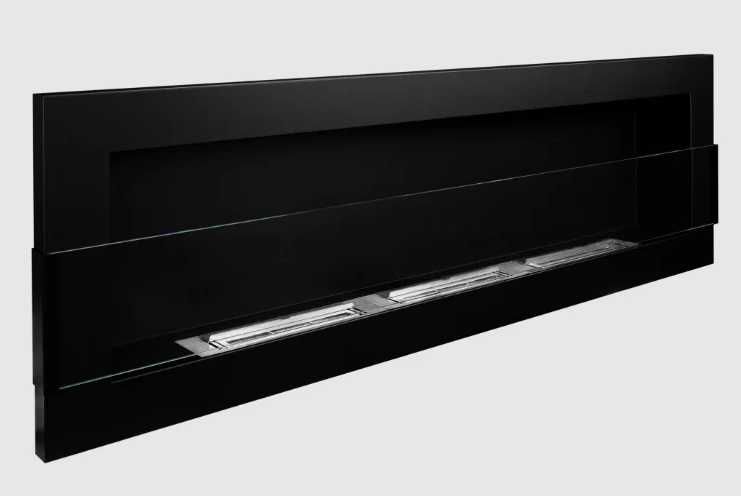 Semineu cu bioetanol cu sticla, 120 X 40 x 12 cm, negru structural mat