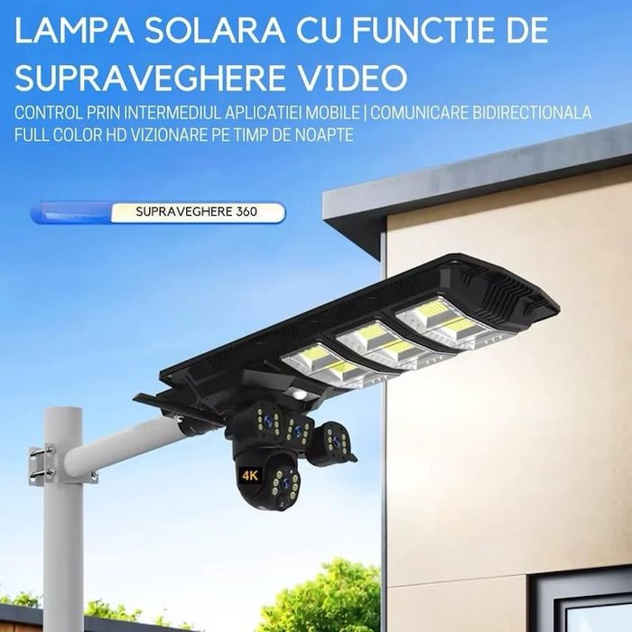 Camera 4G cu Lampa Solara 450W Stradala LED, Night Vision, Rotativa