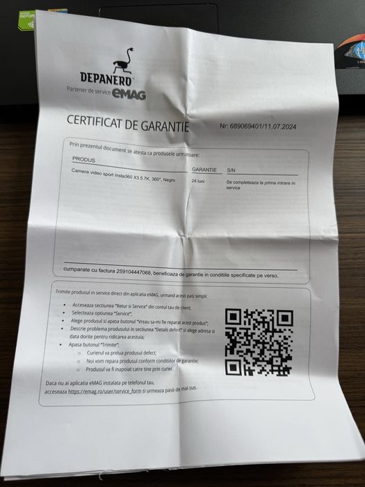Camera Insta 360 x3 de filmat cu garantie pana in 2026/07