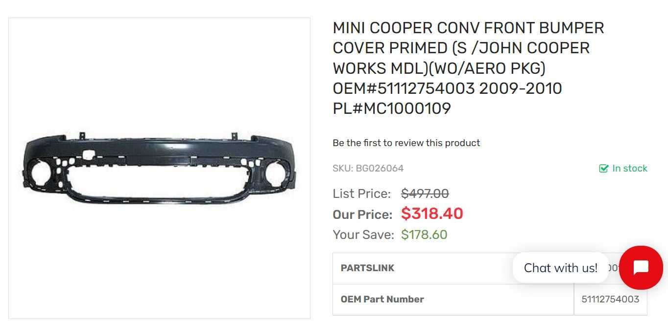Bara NOUA fata Mini Cooper S / JCW OE 51112754003