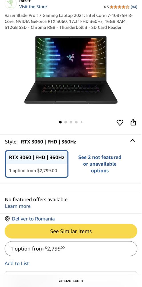 Laptop gaming Razer Blade 17 Pro