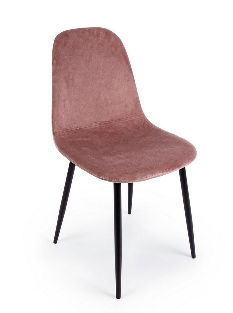 Set 4 scaune catifea roz cu picioare de metal negre