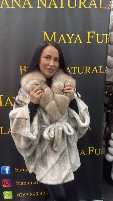 Palton alcantara cu blana naturala