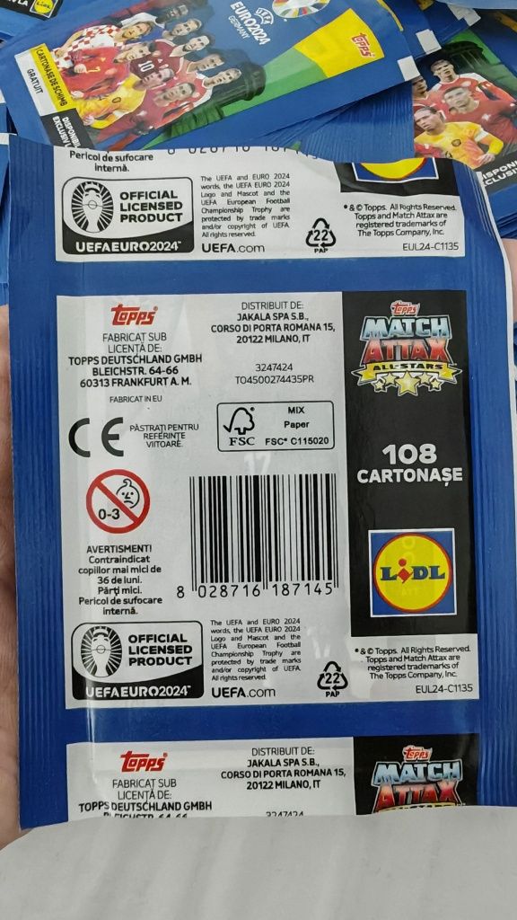 100 Pachete cartonase Euro 2024 Lidl topps