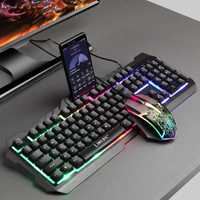 Tastatura + Mouse, Iluminare RGB, Suport telefon, 12 taste multimedia