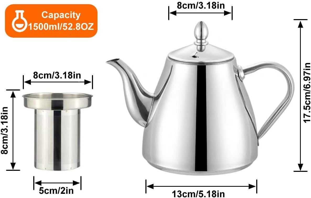 НОВ! Чайник от неръждаема стомана с цедка 1500ml
