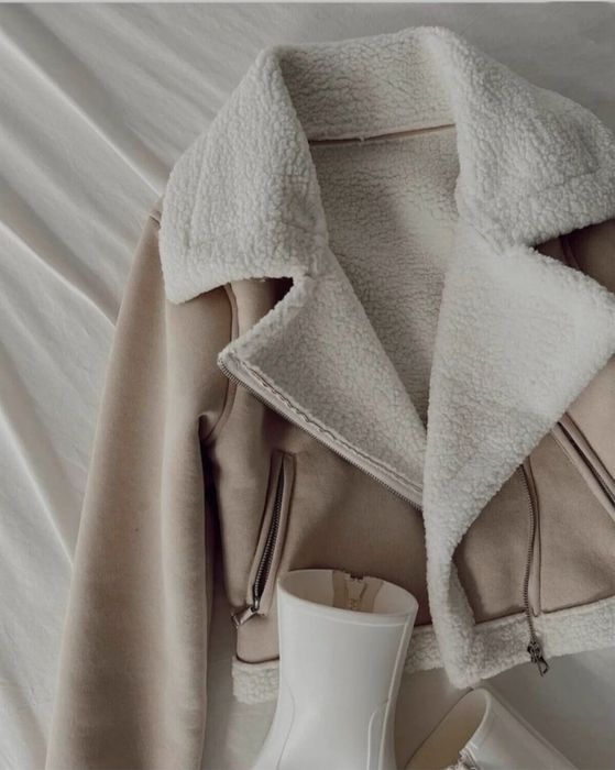 Ayollar uchun kuz qish mavsumida moʻyna yoqali zamsh jeket