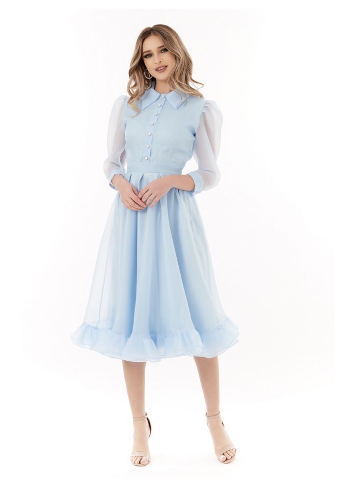 Rochie cloș din Organza Bleu mâneci bufante/ rochie civilă