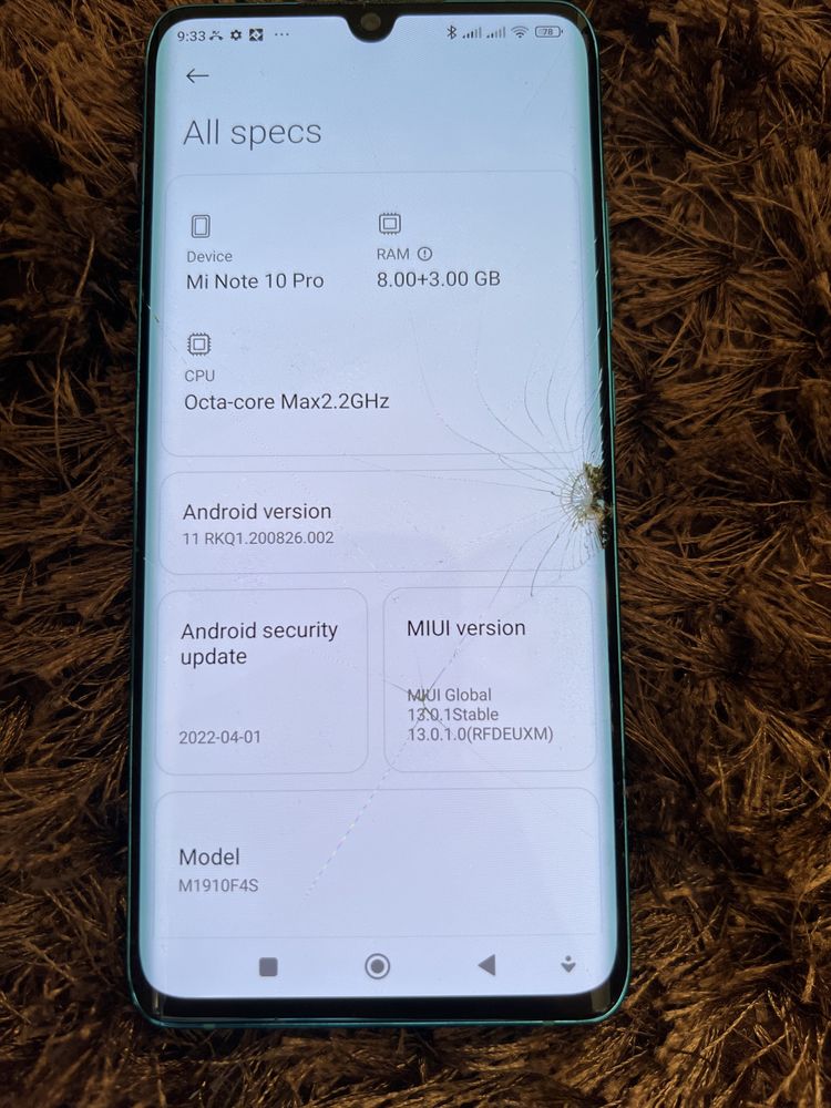 Xiaomi mi note 10 pro geam fisurat