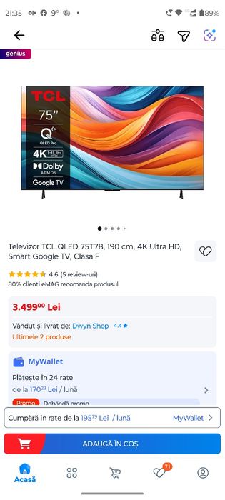 TV tcl 75T7B Smart TV android
