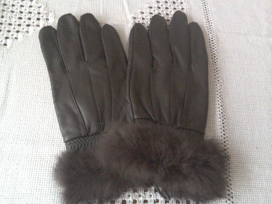 Mănuși damă, din piele naturală, cu blăniță naturală: mov și maro