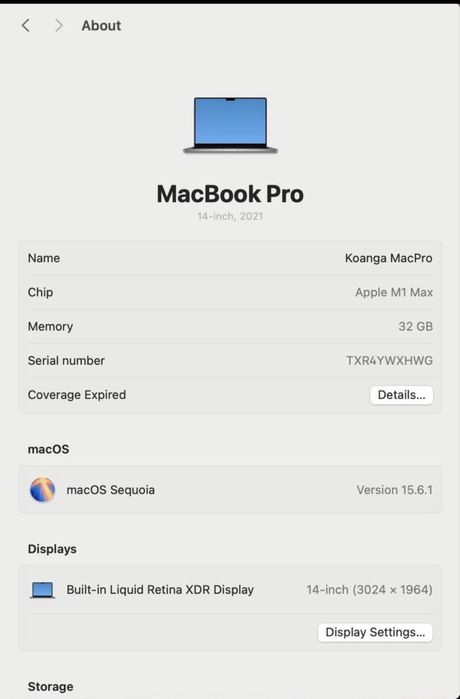 MacBook pro M1 MAX 32GB, 1TB