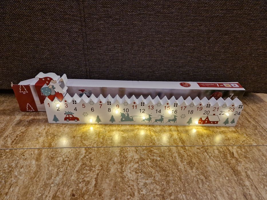 Calendar Advent din lemn cu led - decorațiune Crăciun
