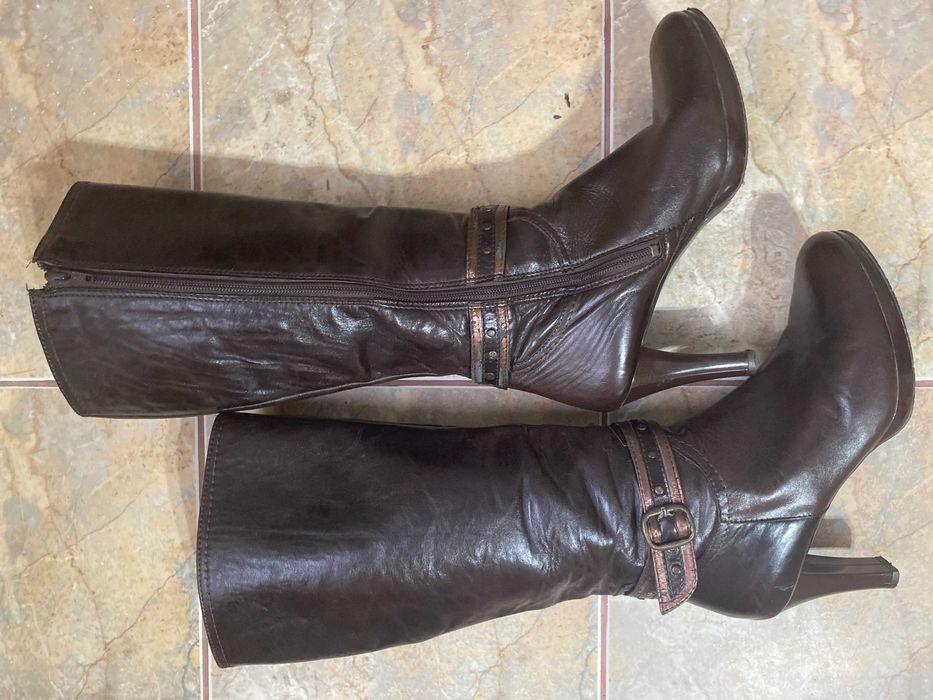 Cizme piele naturala, marime 40, toc 8,5cm, maro