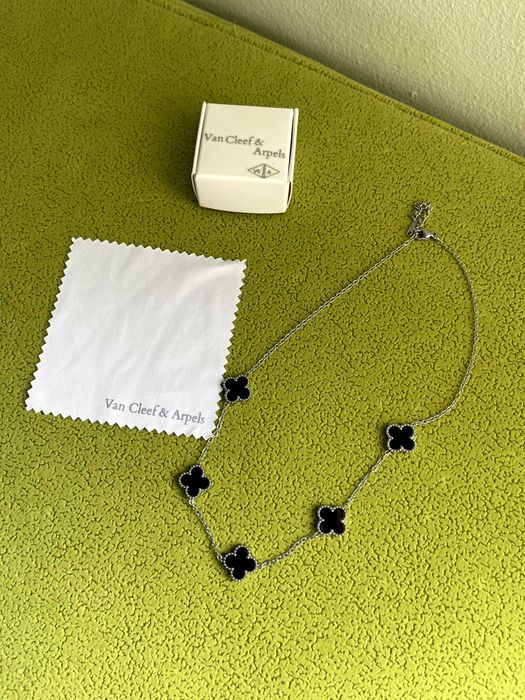 Van cleef колие черно неръждаема стомана детелина ван клиф