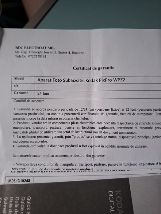 Aparat foto subacvatic Kodak PixPro WPZ2 , cu accesorii si garantie