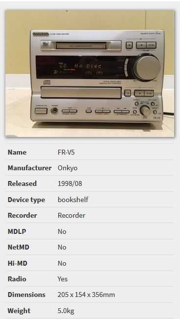 Onkyo CD MD receiver tuner FR-V5 minidisc - defect