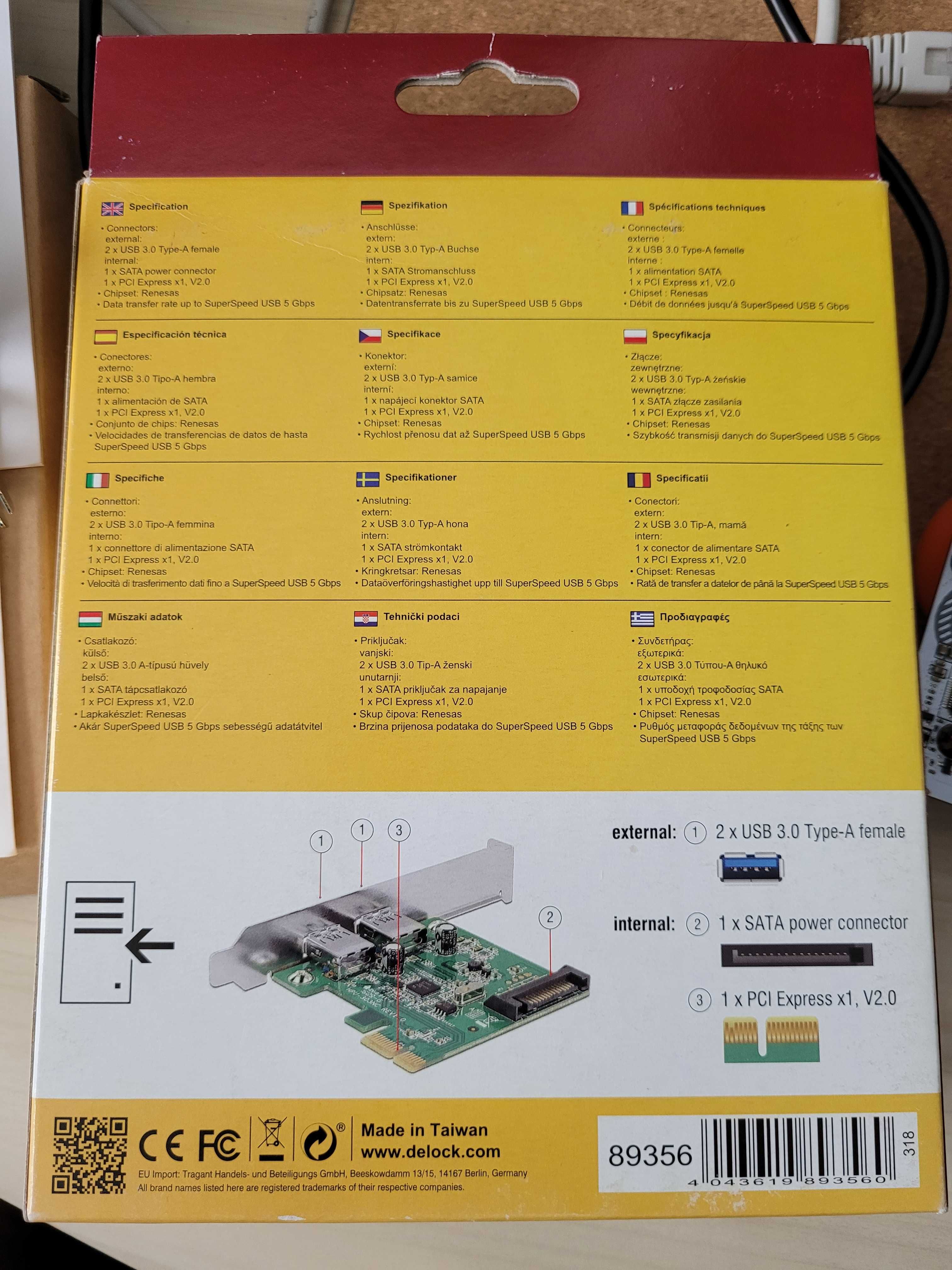 Placă adaptor Delock 89356 PCI Express la 2 x USB 3.0 Tip-A, 5Gbps