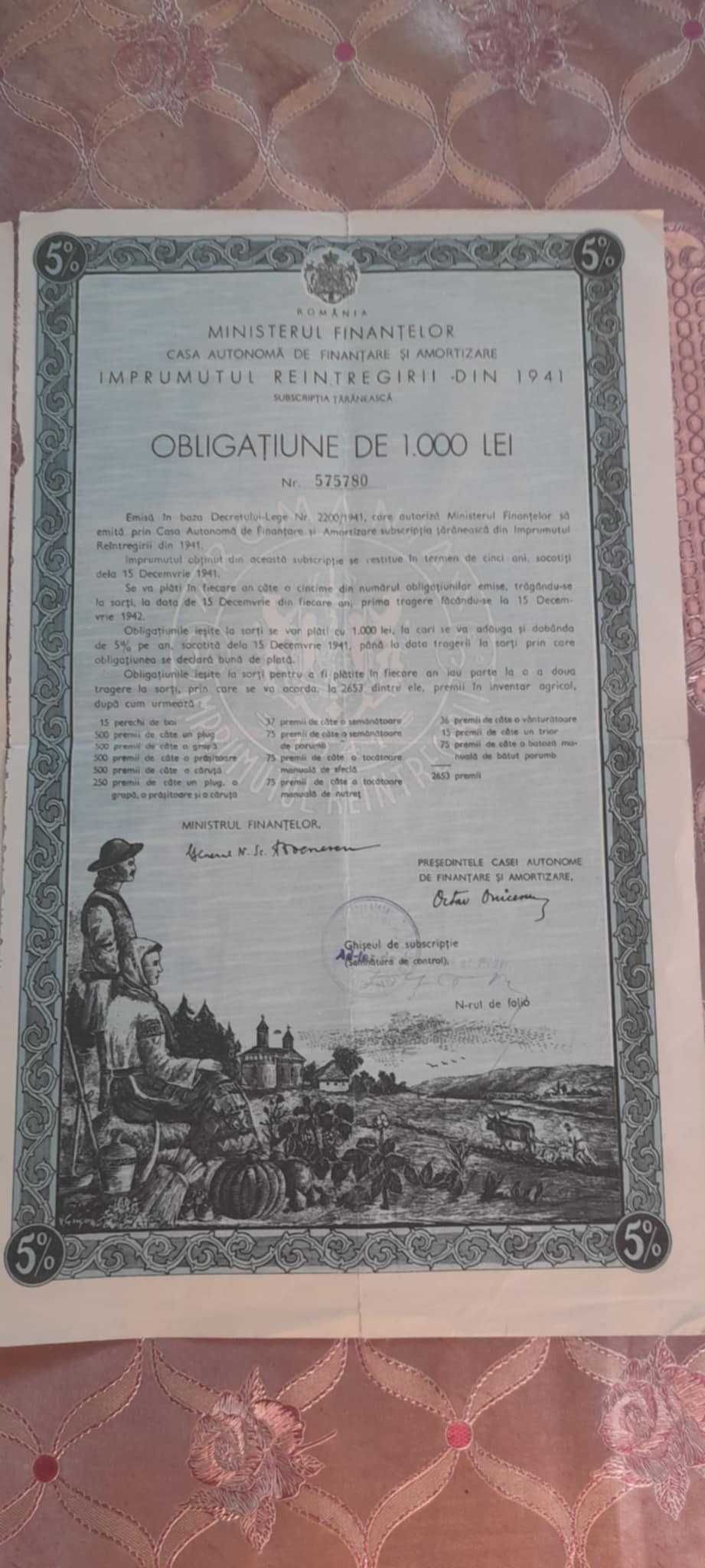 Obligatiuni de 1.000 lei (2 bucati)-400 lei