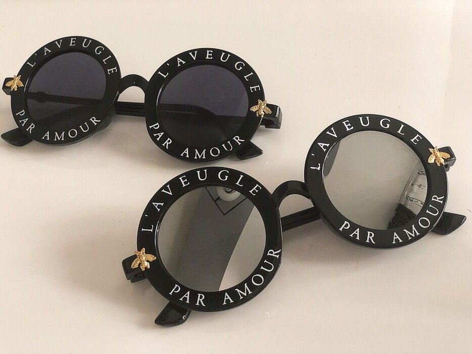 Ochelari de soare L’aveugle Par Amour rotunzi negri stil Gucci