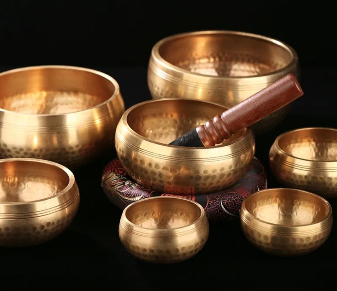 Set Bol Tibetan cantator Nepal ciocanel 11 cm husa