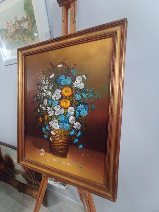 Картина маслени бои "Кошница с Пролетни Цветя"
