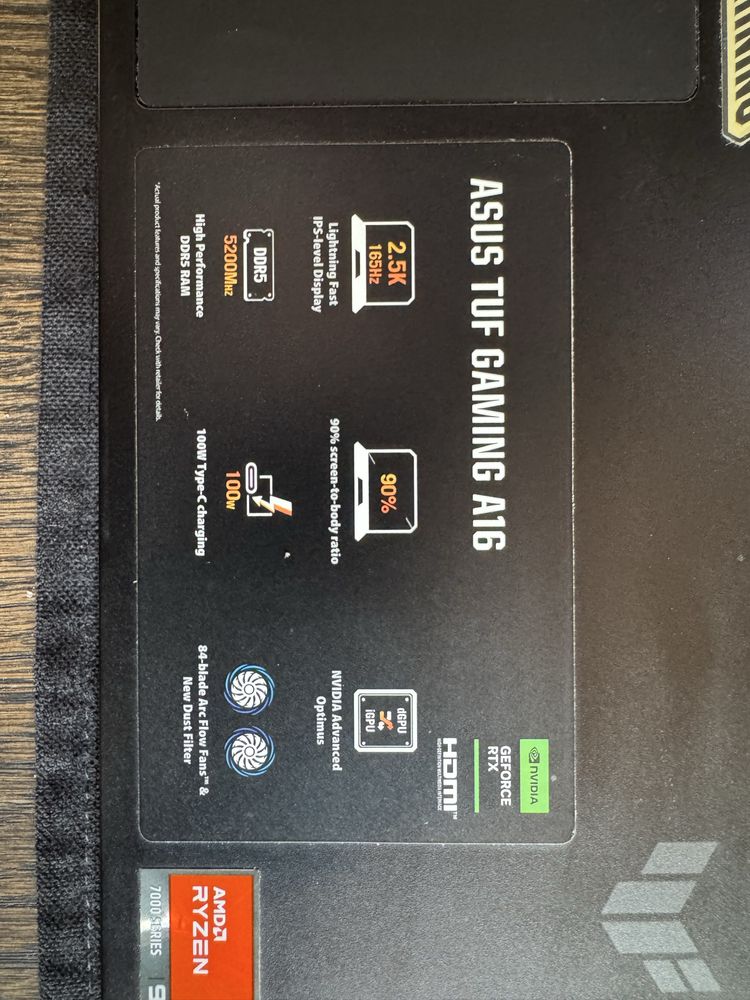 Геймърски лаптоп ASUS TUF A16, Ryzen 9 7940HX, RTX 4070, 16GB DDR5