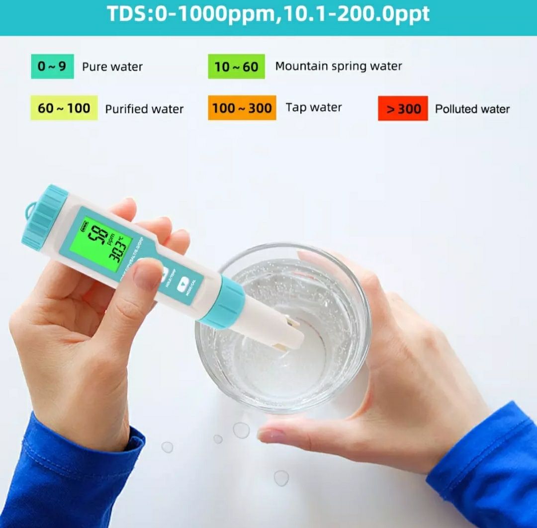 PH metr, ПШ метр, 7 в 1 ,TDS, ORP, EC, термо датчик, ОВП метр, PPM