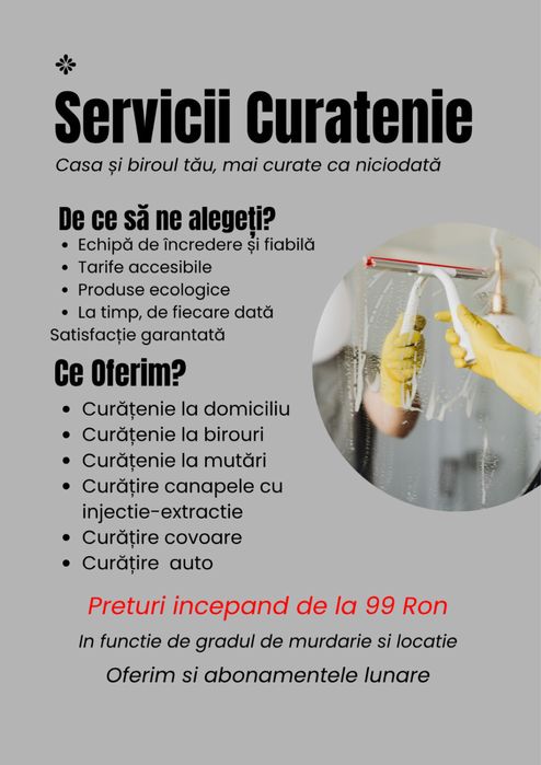 Curatenie la tine acasa / spatii comerciale / birouri